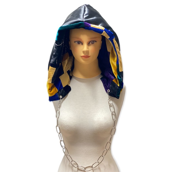 Handmade Patchwork Rave Festival Hood With Chain - Picture 7 of 10